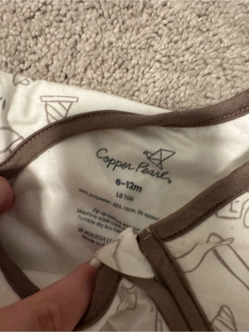 Copper Pearl Gage Kids Sleep Sack - Cream with Brown Trim